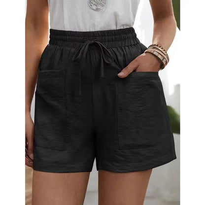 Women’s Summer Wide-Leg Shorts - High Elastic Waist Drawstring Casual Shorts with Pockets