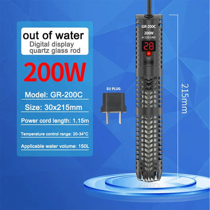 25W-300W Fish Tank Aquarium Heating Rod - Quartz Glass with Digital Display & Automatic Thermostat for Aquariums