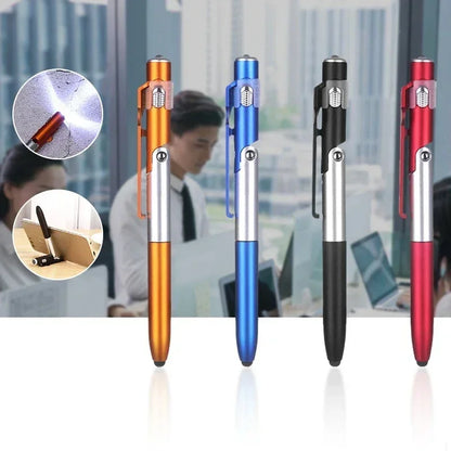4-in-1 Multifunction Ballpoint Pen — LED Light, Foldable Phone Holder, Night Reading, Writing Pencil for Office, School, and Students