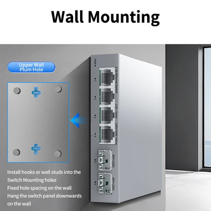 HORACO 2.5Gb Ethernet Switch - 4-Port 2.5G RJ45 with 2-Port 10G SFP+ Fanless Unmanaged Network Switch