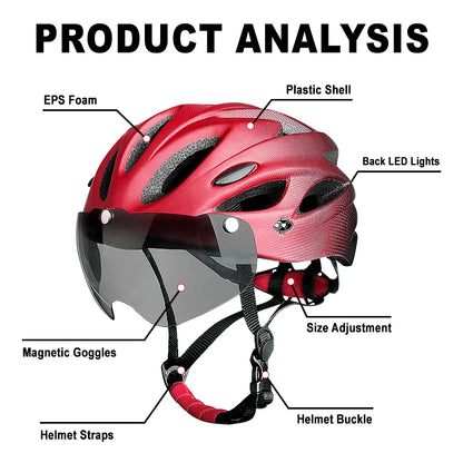 X-TIGER Cycling Helmet – Ultralight MTB Bike Helmet with LED Lights, Integrally-Molded Sports Safety Hat & Goggles Visor