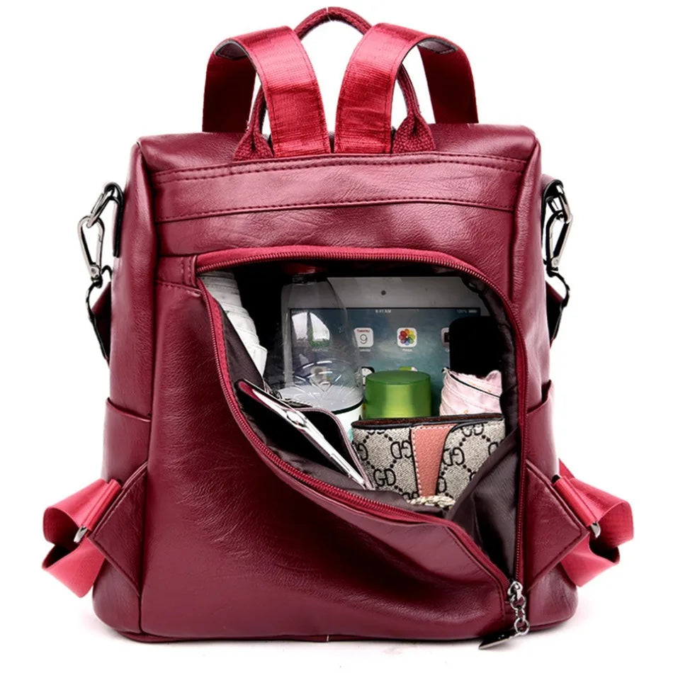 Anti-Theft Leather Backpack for Women - Vintage Shoulder Bag, High Capacity Travel and School Backpack, Mochila Feminina