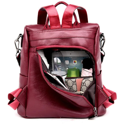 Anti-Theft Leather Backpack for Women - Vintage Shoulder Bag, High Capacity Travel and School Backpack, Mochila Feminina