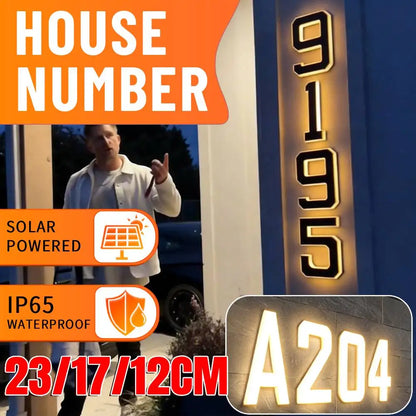 LED Solar House Numbers - IP65 Waterproof Personalized Illuminated Outdoor Address Sign for Home, Hotel & Bar 23/17/12CM