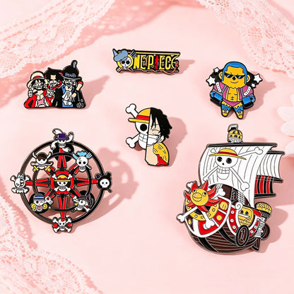 6-Piece One Piece Anime Enamel Pins Set - Luffy Pirate-Themed Backpack, Clothing & Manga Fan Collectible Gifts