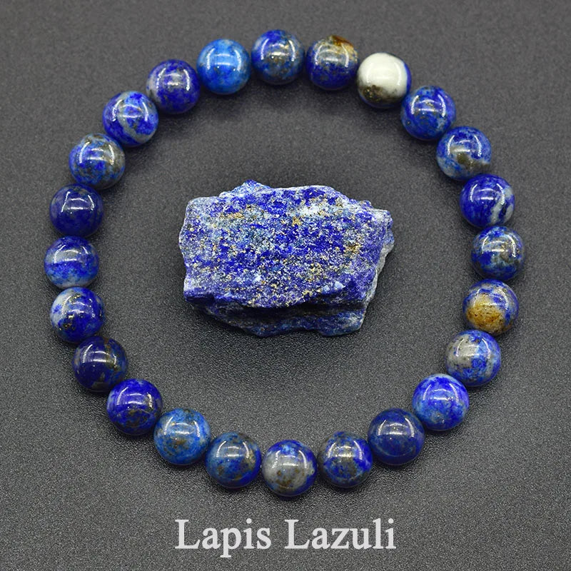 Natural 5A Lapis Lazuli Stone Bracelet - Elastic Healing Bead Jewelry Gift for Men & Women