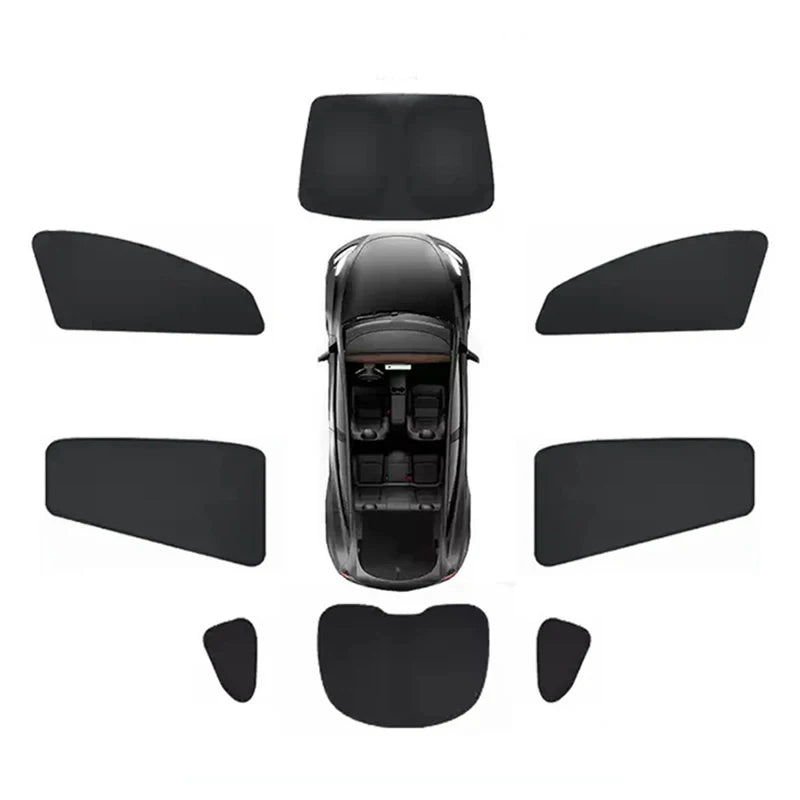 Tesla Model Y Juniper 2025–2026 Sunshade Set – Front, Rear & Side Window Sun Shades, Windshield UV Protection, Outdoor Camping Car Accessories
