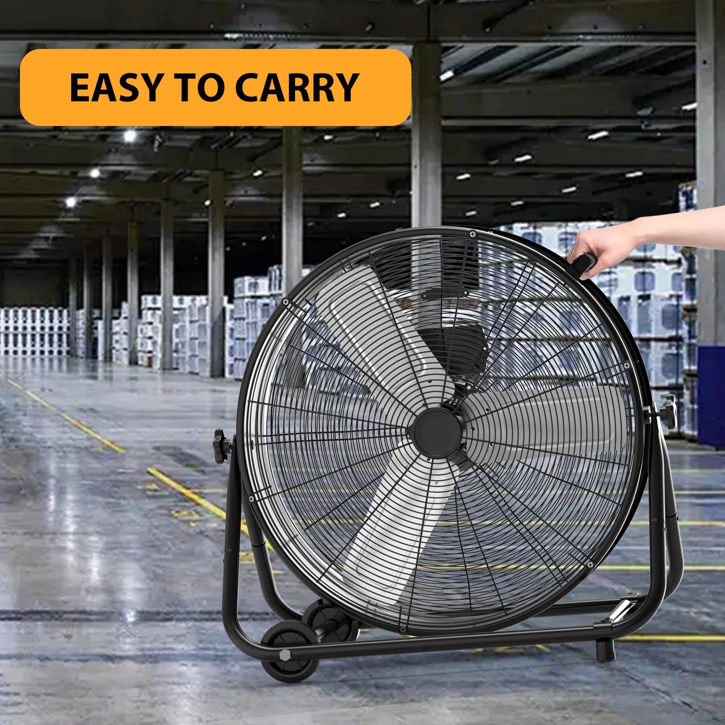 24-Inch Industrial Drum Fan High Velocity Floor Fan – 3 Speed Heavy Duty Metal Air Circulator with 360° Adjustable Tilt for Warehouse & Commercial Use