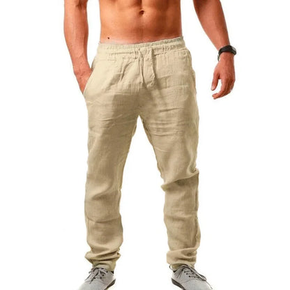 Men's Cotton Linen Pants — Loose, Lightweight Casual Streetwear with Elastic Waist, Large-Size Long Trousers