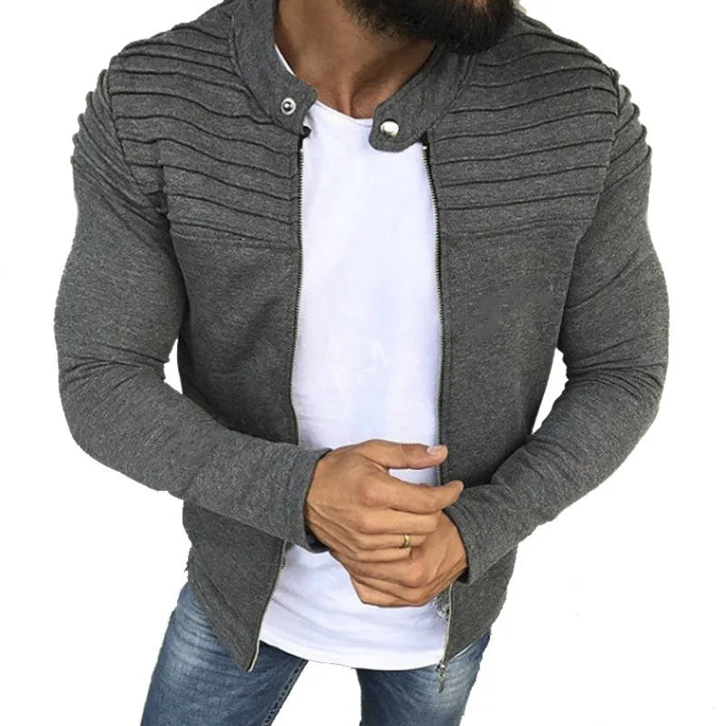 Men's Lightweight Full Zip Collar Jacket - Long Sleeve Sweatshirt with Pockets for Autumn & Winter Outwear, Black