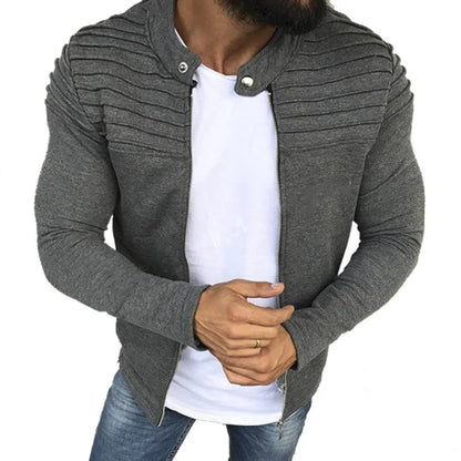 Men's Lightweight Full Zip Collar Jacket - Long Sleeve Sweatshirt with Pockets for Autumn & Winter Outwear, Black