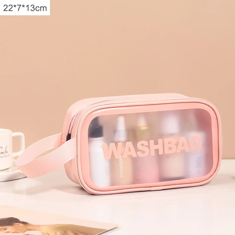 Black Transparent Waterproof Travel Makeup Bag – Portable Large-Capacity Cosmetic Organizer for Women