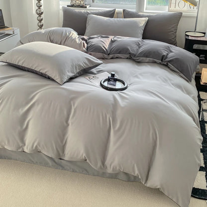 Washed Cotton Duvet Cover Set - Solid Color Soft Bedding Collection with Pillowcases Comforter Cover 220x240cm