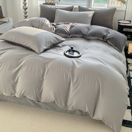 Washed Cotton Duvet Cover Set - Solid Color Soft Bedding Collection with Pillowcases Comforter Cover 220x240cm