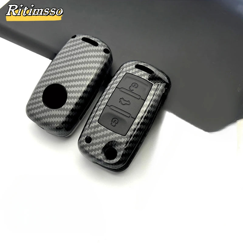 Carbon Fiber Matte Folding Car Key Case for VW – Fits Polo, Bora, Tiguan, Passat, Golf 6, Lavida, Scirocco, 3-Button Accessories