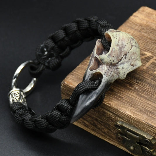 Odin Crow Skeleton Viking Bracelet - Norse Rune Bead Paracord Rope Valknut Eagle Pendant Amulet Jewelry Gift