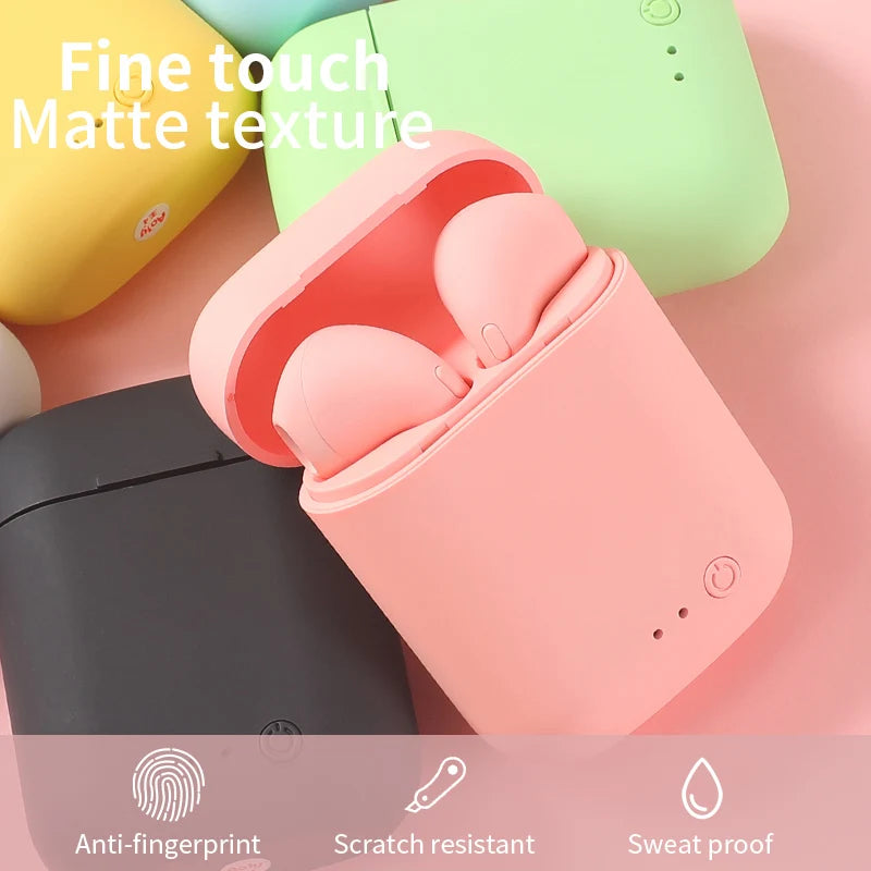 I12 Macaron Bluetooth Headset – Matte Wireless Sports Earbuds, Binaural Bluetooth 5.0