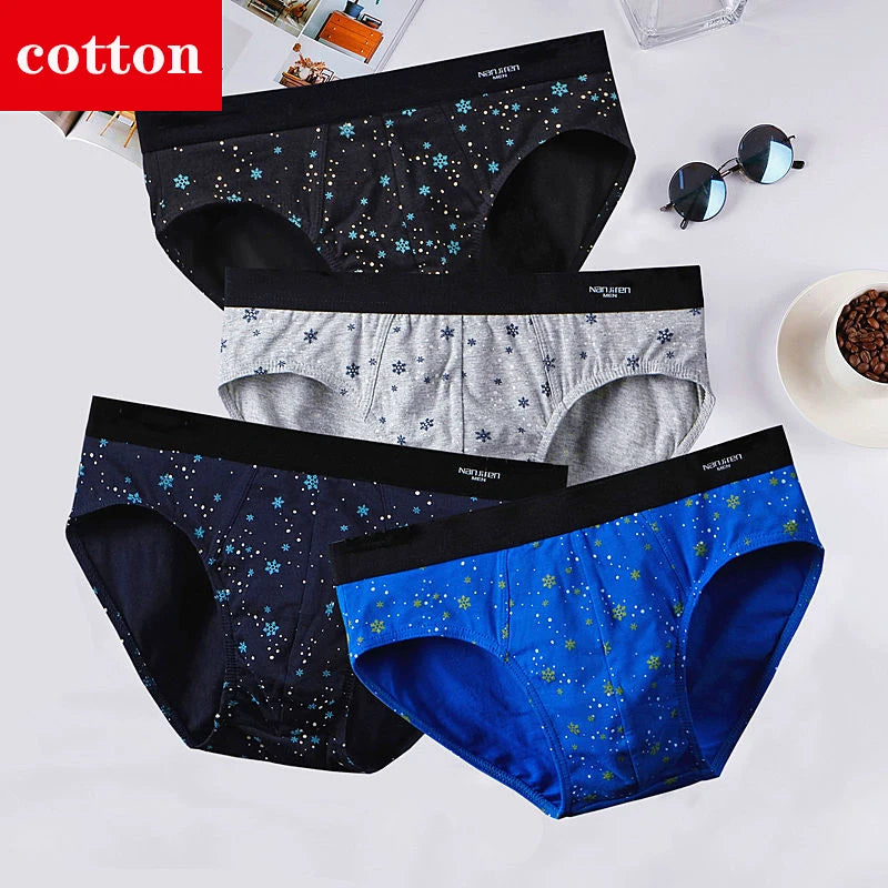 4-Pack Men's Cotton Briefs - Breathable Printed Underwear with Comfortable Fit & Stylish Design