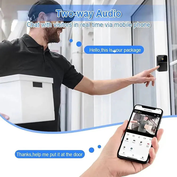 WiFi Video Doorbell Camera – HD Night Vision, Wireless Smart Home Security, Battery-Powered, Two-Way Intercom with Voice Changer