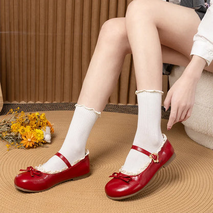 Women’s Mary Janes Flats – Pink & White Round Toe Lolita Ballet Shoes with Buckle Strap, Spring Autumn Plus Size