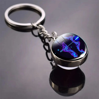 S12 Constellation Keychain – Luminous Double-Sided Zodiac Glass Ball Pendant for Men & Women