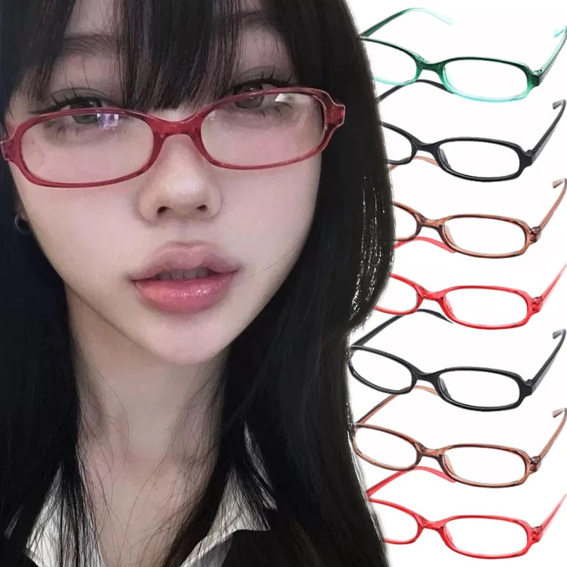 2024 Girls Y2K Retro Oval Glasses - Red & Green Frame, Anti-Blue Light Eyewear for Computer & Seaside Driving