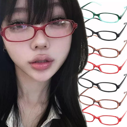 2024 Girls Y2K Retro Oval Glasses - Red & Green Frame, Anti-Blue Light Eyewear for Computer & Seaside Driving