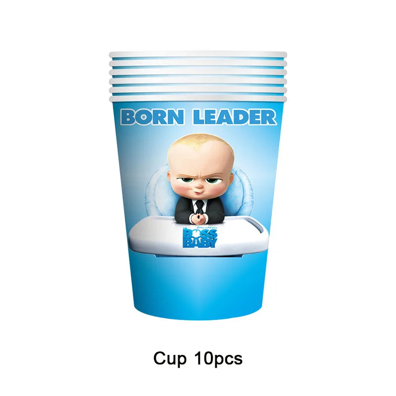 Cartoon Boss Baby Birthday Party Set - Disposable Tableware, Backdrop & Balloons for Kids Baby Shower Decor