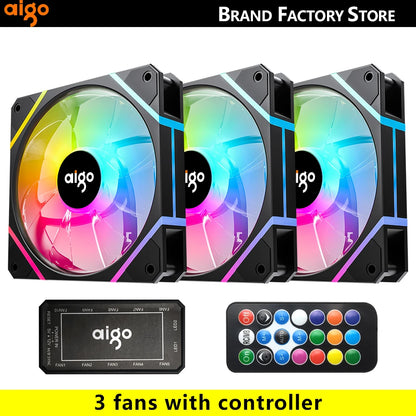 Aigo AM12 RGB PC Fan Kit — 120mm ARGB Water Cooler & Case Cooling Fans with 6-Pin Controller