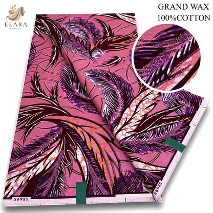 African Glitter Wax Print Fabric - 6 Yards Pink Gold Ankara Cotton Batik Material for Uniforms