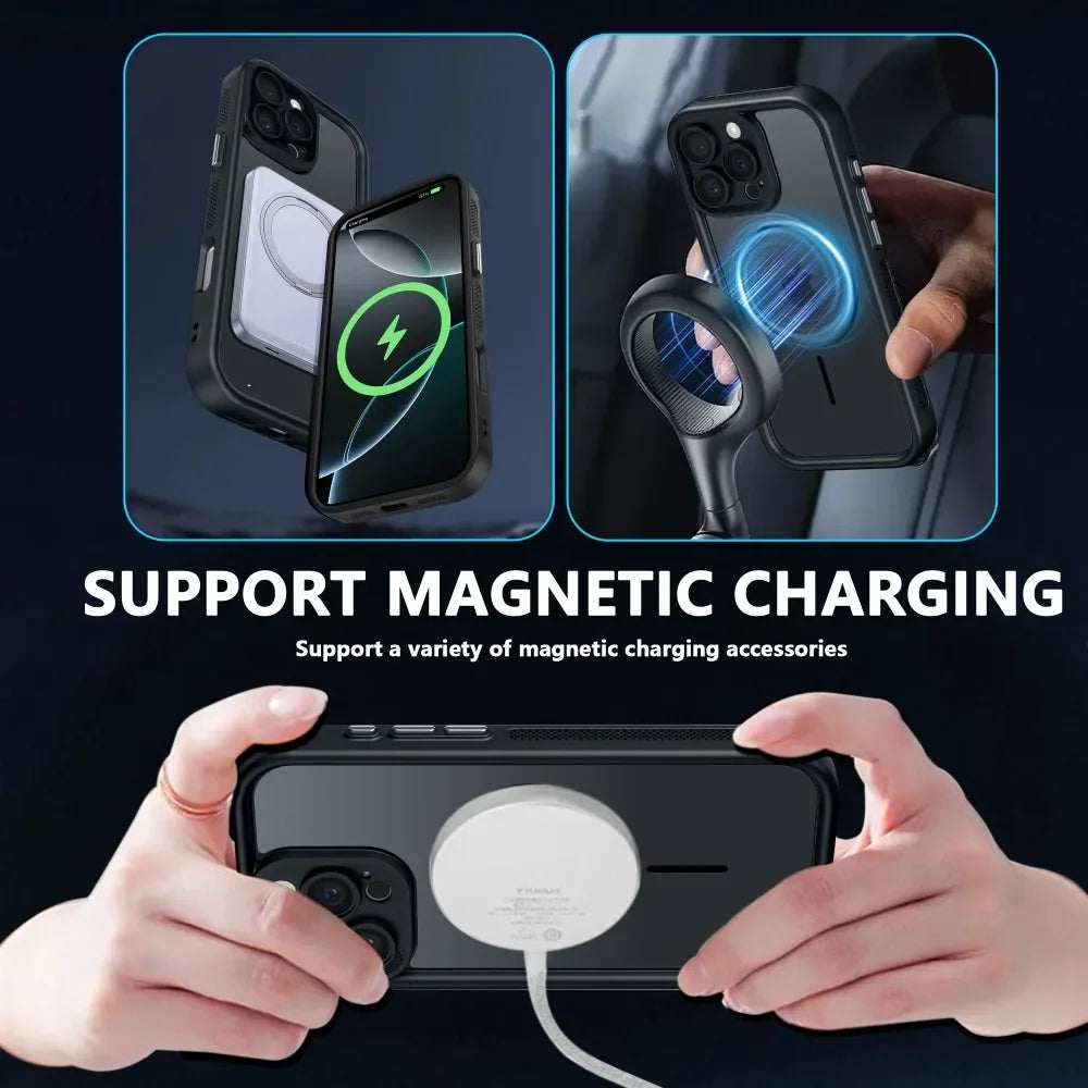 Luxury Matte MagSafe Transparent Case — Shockproof Magnetic Bumper Cover for iPhone 11–17 Pro/Max/Plus/Air