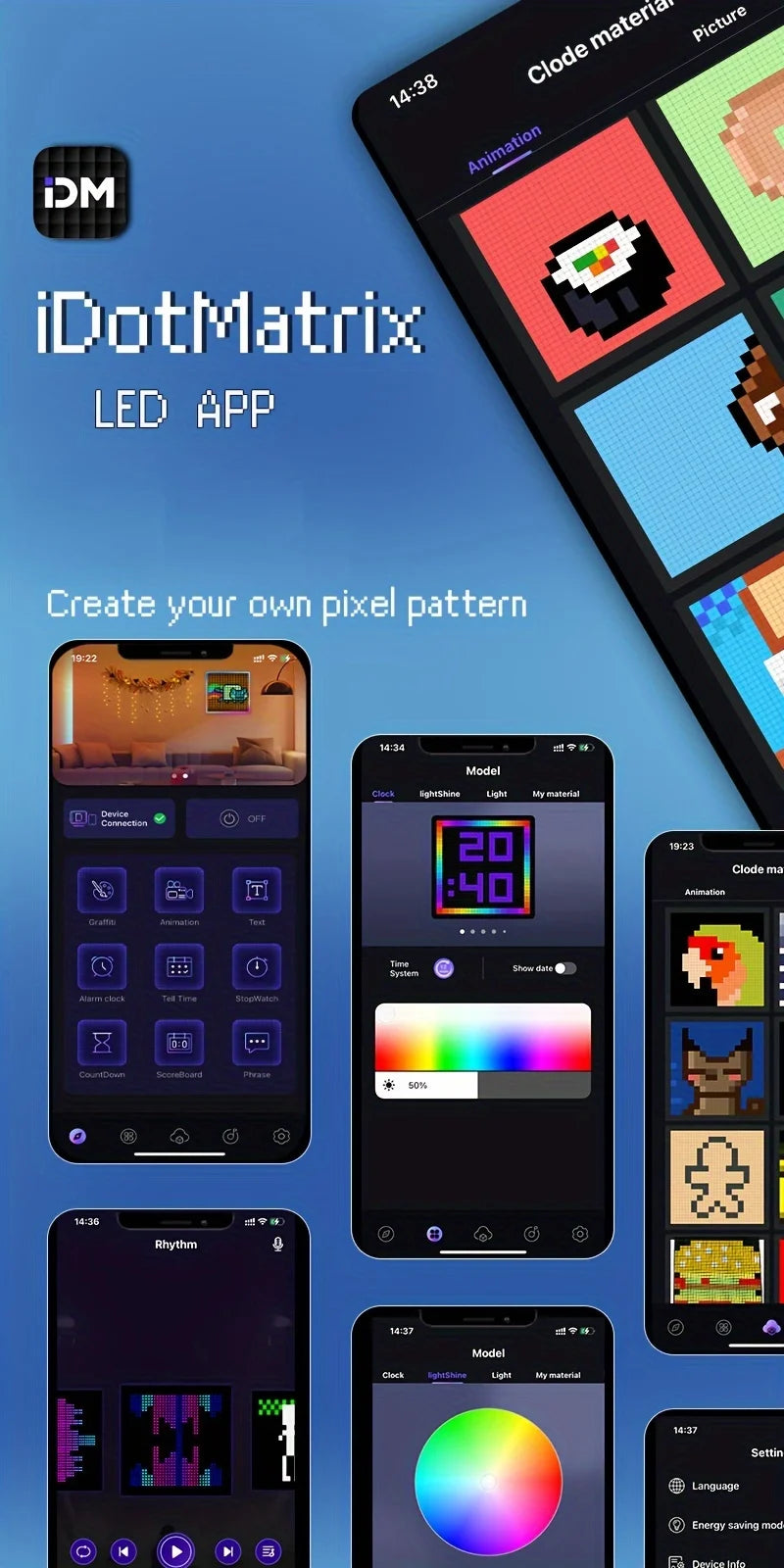 LED Pixel Display Night Light – APP Controlled Programmable Text & Animation DIY Lamp for Home, Bedroom, Game Room & Bar Decor