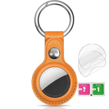 Airtag Holder Keychain — Genuine Leather Handmade Case, Scratch-Resistant Key Ring for Dog Collar & Luggage Cover