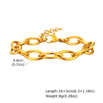 Women's Chunky Gold Plated Stainless Steel Link Chain Bracelet – Waterproof Layered Wristband Jewelry
