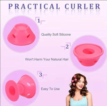 Pink Magic Silicone Hair Curlers – Soft Rubber No Heat, No Clip Hair Rollers with Bag & Hairnet for Curling