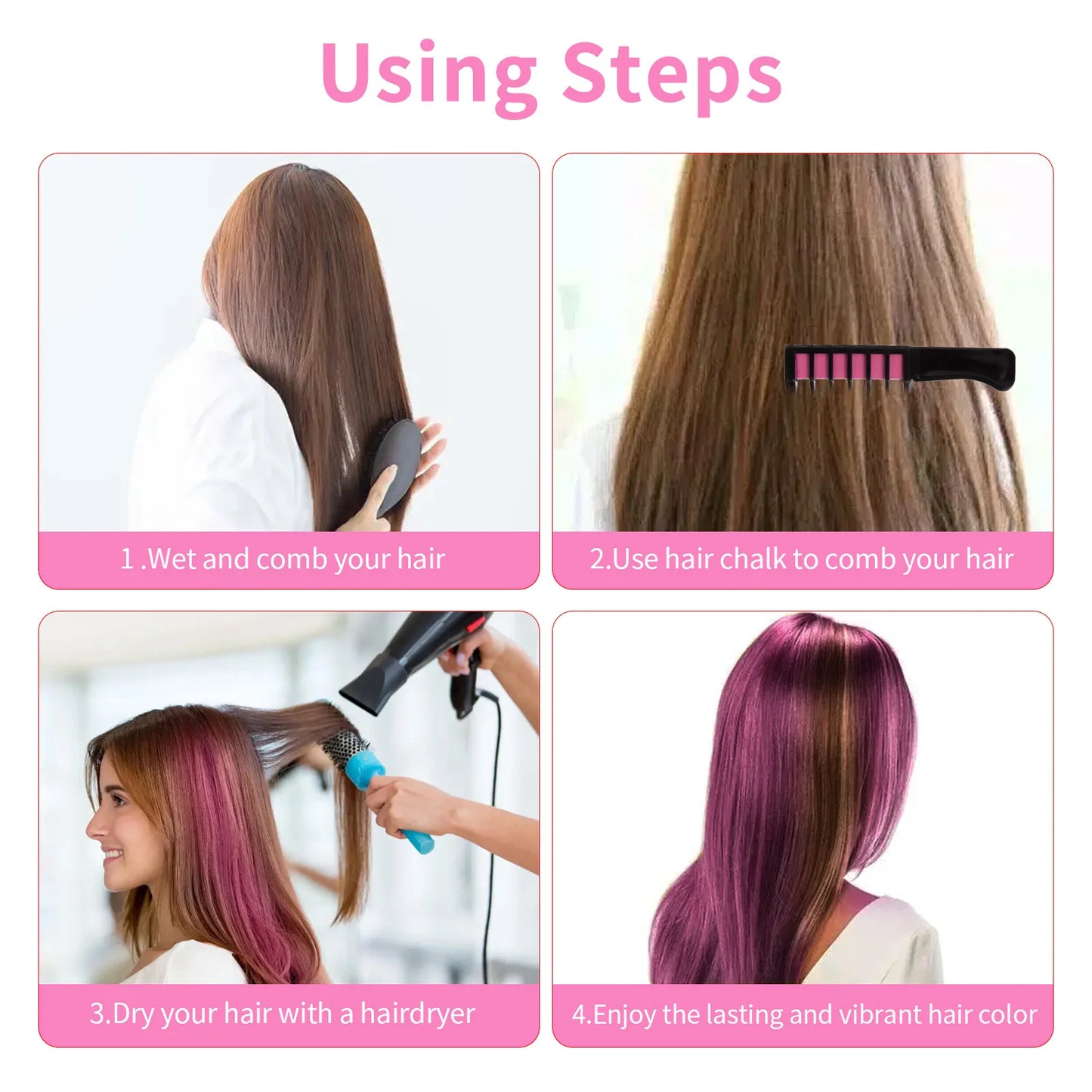 10-Color Hair Dye Comb Set – Multi-Color Disposable Hair Coloring Makeup Toy Kit for Girls