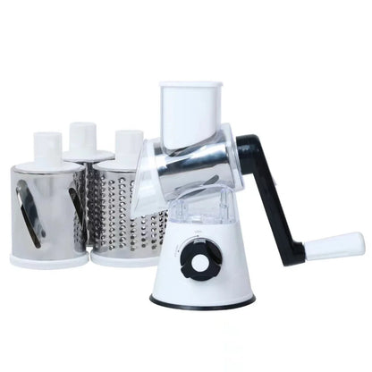 Manual Vegetable Cutter Slicer - 3 Drum Multifunction Kitchen Cheese Grater for Garlic, Potato & Shredding