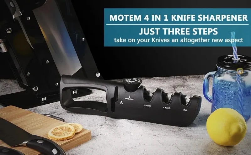 Upgraded 4-in-1 Angle Adjustable Knife Sharpener – Professional Kitchen Blade & Scissors Grinder with Sharpening Stone