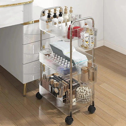 Transparent Acrylic Rolling Storage Cart - 2/3/4-Tier Trolley with Removable Hanging Baskets