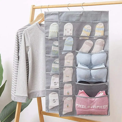 Double-Sided Hanging Underwear Storage Bag — Foldable Organizer for Socks and Underpants, Dormitory and Home Wardrobe