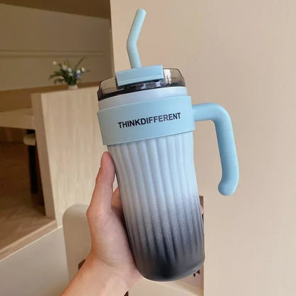860ML Stainless Steel Coffee Cup – Outdoor Thermo Water Bottle with Straw, Vacuum Flask for Cold & Hot Drinks