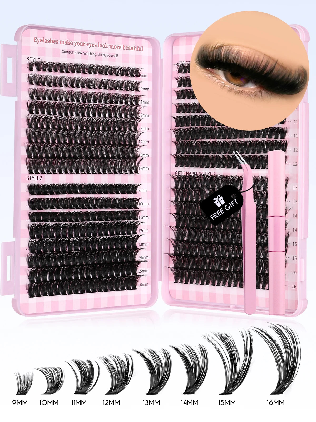 GROINNEYA Eyelash Clusters Kit – Large Capacity Wispy Individual Lashes for Natural DIY Extensions, Beginner-Friendly
