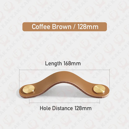 KAK Cowhide Leather Cabinet Handles – Nordic Style Furniture Pulls for Kids Room, Brass & Copper Kitchen Drawer Knobs, Door Hardware