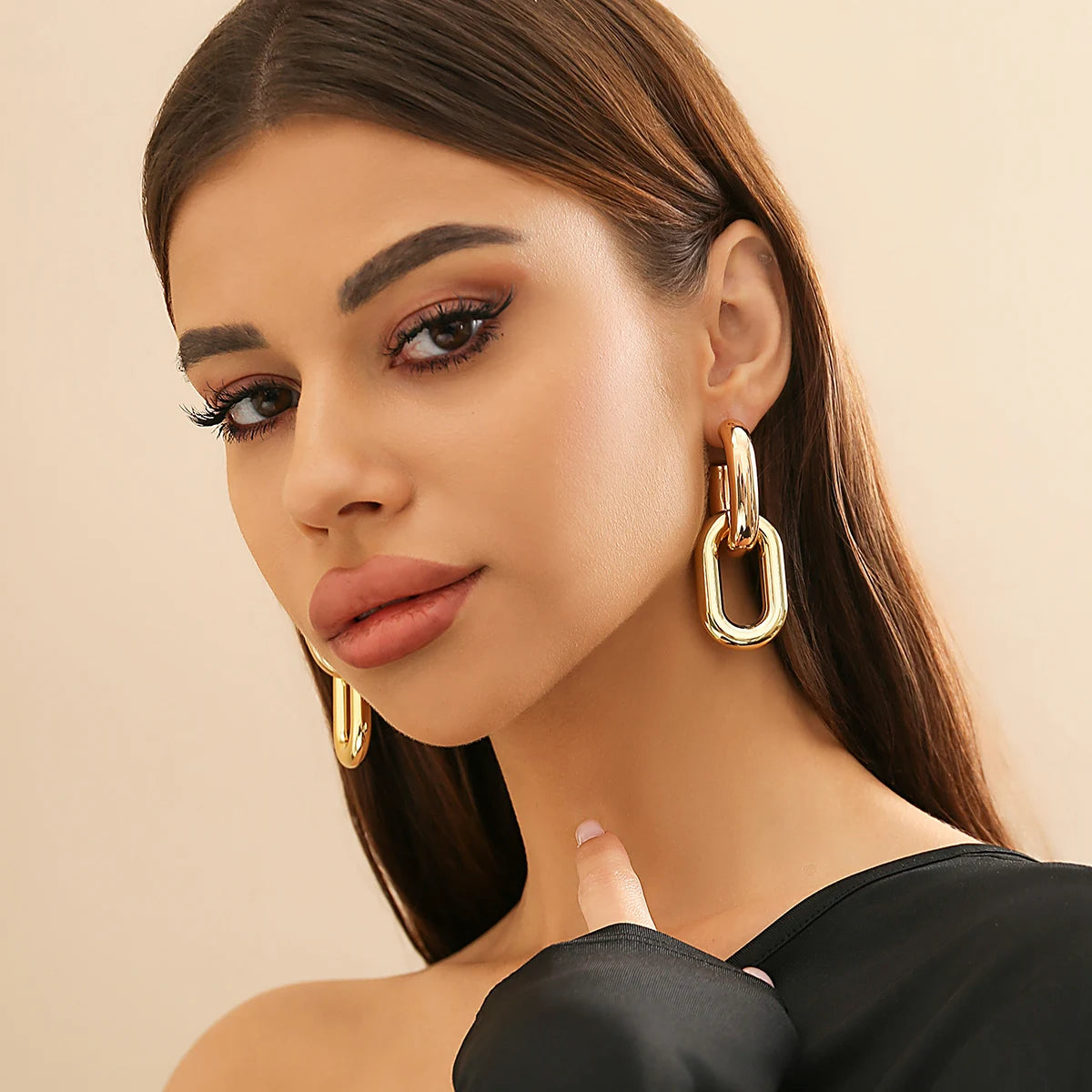 Vintage U-Shape Link Hoop Earrings – Geometric Punk Metal Jewelry for Women