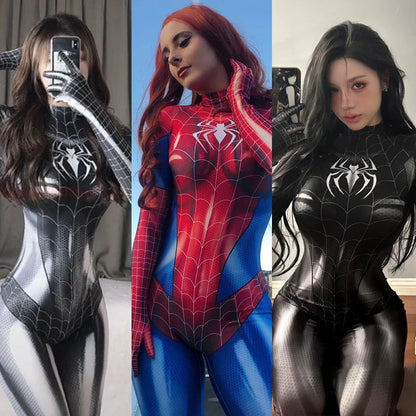 Sexy Black Cat Superhero Cosplay Costume – Spider-Woman 3D Printed Jumpsuit for Girls Halloween & Christmas