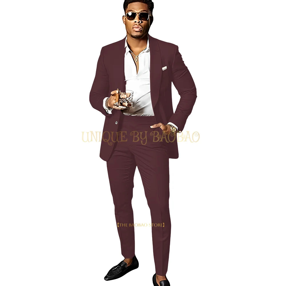 Men's Brown 2 Piece Suit - Shawl Collar Single Breasted Tuxedo Blazer & Pants Set For Wedding, Business & Formal Events