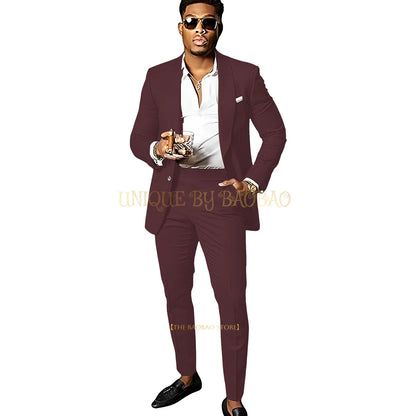 Men's Brown 2 Piece Suit - Shawl Collar Single Breasted Tuxedo Blazer & Pants Set For Wedding, Business & Formal Events