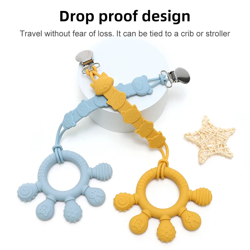Multicolor Silicone Baby Teething Ring – Handheld Teether Toy for 0-12 Months, Chew Beads Sensory Gum Relief Soother