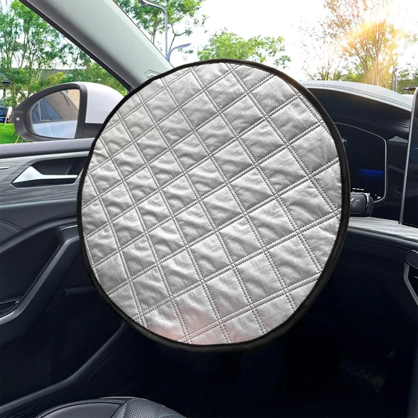 Car Steering Wheel Sun Cover 43cm – Aluminum Foil Folding Heat & UV Insulation Shield for Summer Interior Protection