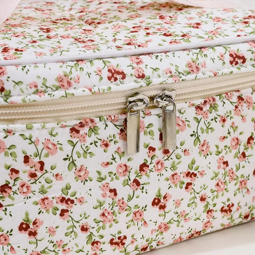 Cotton Floral Cosmetic Pouch – Dual Zipper Makeup Organizer, Portable Travel Storage & Wash Bag